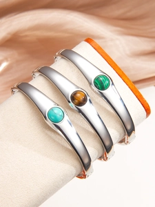 Bracelets en acier argenté ornés de malachite verte, œil de tigre et turquoise naturelle