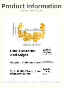 Détails du bracelet manchette marguerite en acier poli avec diamètre interne de 63 mm