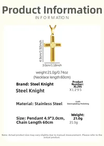 Detailed size chart for the gold stainless steel cross pendant with 60cm chain specs
