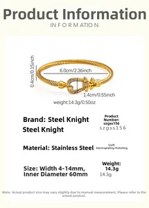 Dettaglio del bracciale a ferro di cavallo dorato con diametro 60 mm e diamanti