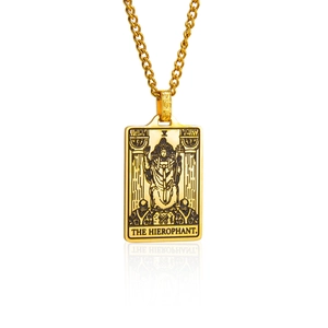 Gold stainless steel tarot card necklace featuring The Hierophant pendant on a classic chain