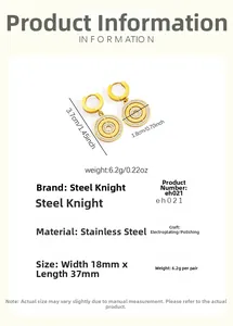 Detail view of gold PVD steel roman numeral earrings with sparkling crystals and measurements