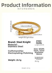 Dettagli del bracciale rigido a cavo bicolore con perle, diametro interno 58mm