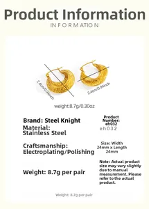 Detailed specs of 18k gold PVD stainless steel C-shaped earrings with hammered texture