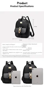 Size diagram and specifications for a black studded backpack with dimensions 25x32x11cm