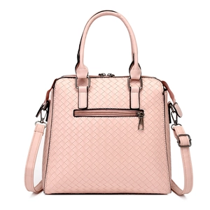 Borsa a mano rosa intrecciata da donna con doppi manici e tracolla rimovibile