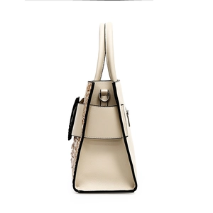 Beige crocodile embossed handbag set with crossbody strap and textured pebble leather