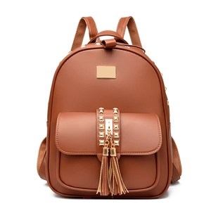 Rivet Tassel Women PU Leather Backpack Large Capacity Fashion Student School Bag Casual Travel Street Trendy Shoulder Bag