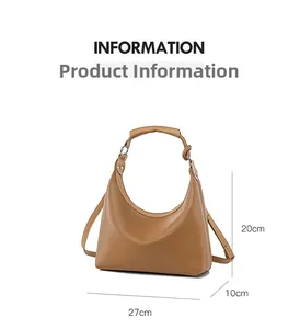 Detailed dimension guide for brown pebbled leather hobo bag showing 27cm length and 20cm height