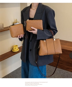 Set borse da donna 3 pezzi con trama a scacchi, borsa a mano e piccola pochette