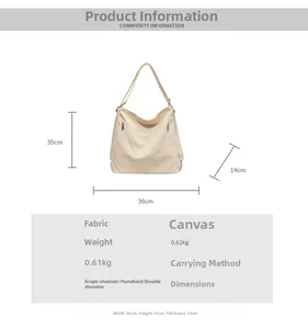 Detailed dimensions of multi-purpose canvas bag with shoulder and backpack straps