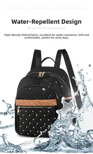 Close-up of waterproof Oxford cloth backpack with quilted pattern and gold studs