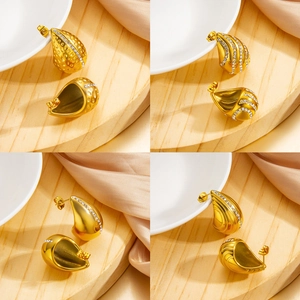 Boucles D'oreilles Goutte D'eau Strass Plaqué Or 18K Acier Inoxydable Minimaliste Élégant Luxe Bijoux Tendance Pour Femmes