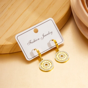 Roman Numeral Hoop Pendant Earrings Titanium Steel 18K Gold Plated Rhinestone Inlaid French Style Elegant For Women