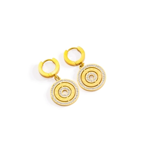Golden Roman numeral hoop earrings with sparkling rhinestones in a 18k PVD coating
