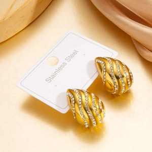 Boucles d'oreilles goutte d'eau en acier inoxydable doré 18 carats avec strass brillants