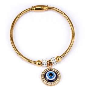 Evil Eye Bangle Stainless Steel 18K Gold Plated Snake Chain Magnetic Buckle Rhinestone Fashion Jewelry For Women