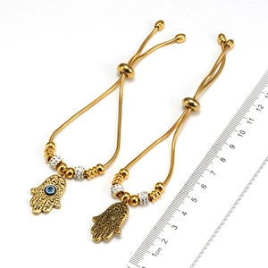 Pulsera Ajustable de Acero Inoxidable Chapado en Oro de 18K Mano de Fátima Ojo del Mal para Mujer Zirconia Joyería Étnica Turca Islámica