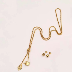 Collana con ciondolo a mano di Fatima e lucchetto con orecchini a lobo a sfera