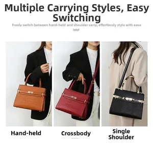 Three versatile ways to wear the crocodile pattern handbag: handheld, shoulder, or crossbody