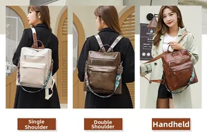 Retro multi-way backpack for women featuring ethnic woven straps in three colors