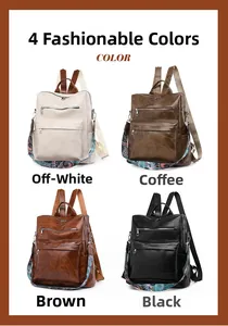 Women vintage backpacks in four colors with bohemian patterned straps and multi-pocket design