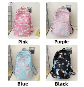 Collage of four minimalist waterproof nylon backpacks in pink, purple, blue, and black