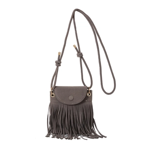 Retro faux suede mini crossbody phone bag with long fringe and adjustable rope strap