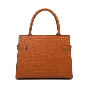 Brown crocodile embossed tote bag for women featuring a minimalist top handle design