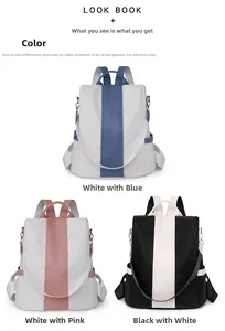 Three-color contrast large capacity women's backpacks in blue, pink, and black-white tones