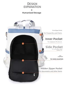 Detail view of large capacity backpack interior featuring multiple storage compartments