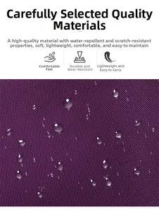 Detailed view of water-resistant and scratch-resistant purple oxford fabric on a handbag