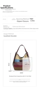 Détail du grand sac cabas en toile à rayures multicolores avec comparaison de taille