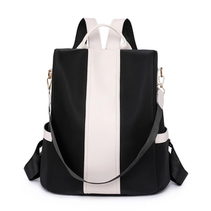 Women Fashion Contrast Color Backpack High Density Nylon Waterproof Anti-Theft Backpack Large Capacity Simple Urban Style Travel School Bag