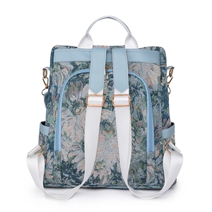 Floral nylon backpack for women featuring ethnic vintage pattern and adjustable straps