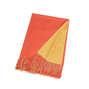 Thick double-sided scarf in orange and yellow with fringed edges for winter warmth