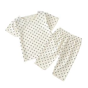 Toddler girls summer polka dot pajama set with short sleeve top and long pants