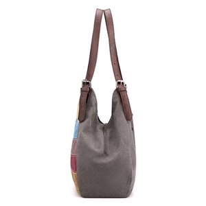 Sac fourre-tout rétro en toile multicolore avec bandoulière en cuir et poche zippée