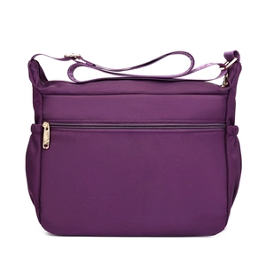 Purple waterproof Oxford cloth shoulder bag with gold zippers and multi-pocket design