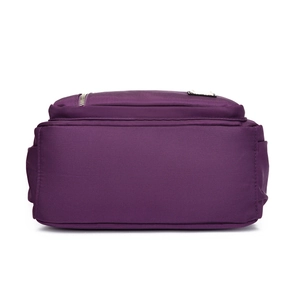 Bottom view of purple waterproof oxford nylon shoulder bag with silver zipper and spacious base