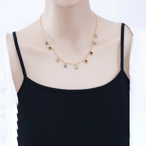 Collier Et Boucles D'oreilles En Acier Titane Doré 18K Avec Zircons Ronds Colorés Bijoux De Mode Pour Femmes