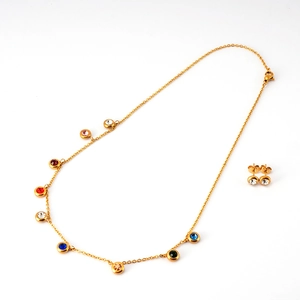 Parure de bijoux en acier titane plaqué or 18K avec collier et pierres colorées