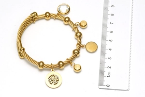 Measurement of 18K gold-plated Tree of Life twisted bangle with clear crystal charms