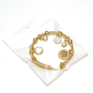 18K gold-plated Tree of Life braided steel wire bracelet with crystal charms