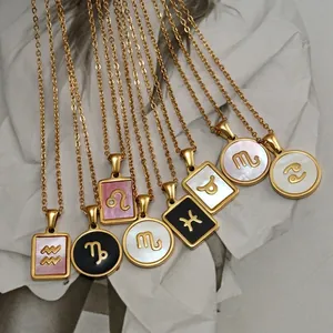 Collana Costellazione Zodiacale Acciaio Inossidabile Placcato Oro 18K Pendente In Madreperla E Smalto Gioielli Donna