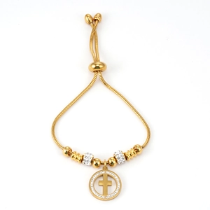 Bracelet Pendentif Croix Religieuse Acier Inoxydable Chaîne Serpent Réglable Strass Bijoux Mode Pour Femmes