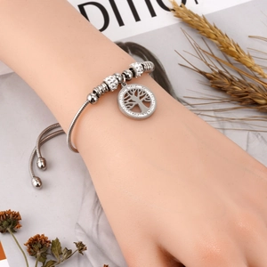 Bracelet arbre de vie ajustable à chaîne serpent avec cristaux étincelants
