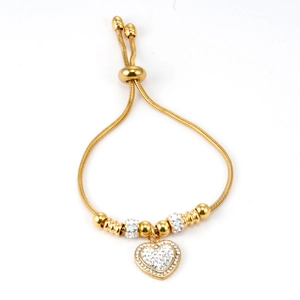 Bracciale Con Ciondolo A Cuore Placcato Oro 18K Acciaio Inossidabile Strass Catena Serpente Regolabile Per Donna
