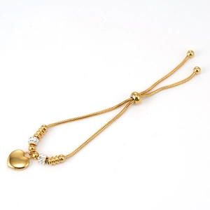 18K gold heart pendant bracelet with snake chain and adjustable sparkling crystal beads