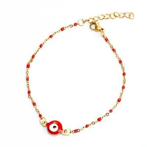 Bracciale Occhio Del Diavolo Smalto Acciaio Inossidabile Placcato Oro 18K Perline Stile Turco Gioielli Regolabili Donna